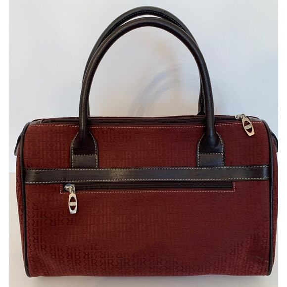 Pedro Rogado Satchel Burgundy Logo Print with Brown Leather Trim Made in Spain - Picture 5 of 10